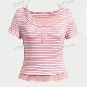 ROMWE Kawaii Women's Striped 2 In 1 T-Shirt